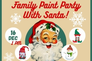 Santa face, gnome, snowman and elf hat and shoes on plates